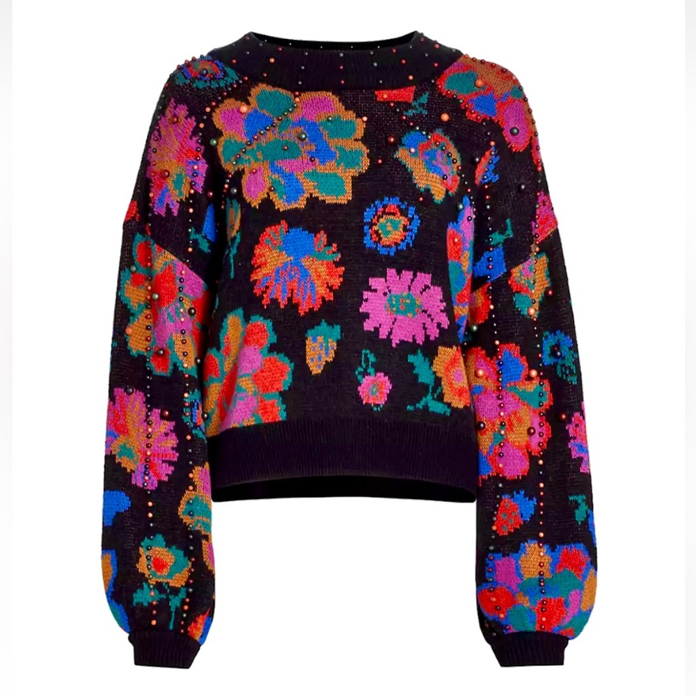πΊπHPππΊ NWT Farm Rio Lilyβs Garden Embroidered Sweater - Picture 8 of 16